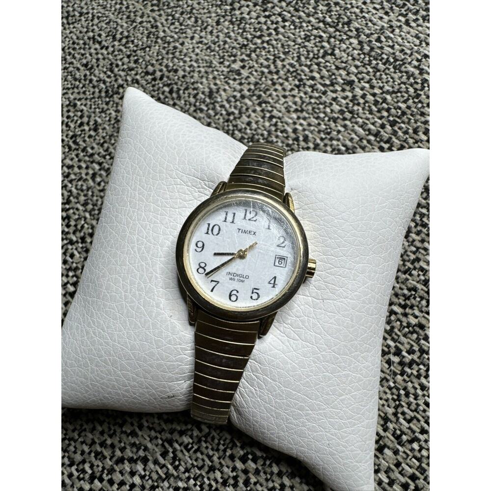 Timex Easy Reader Womens Watch Gold Tone Case White Dial Gold Expansion Band